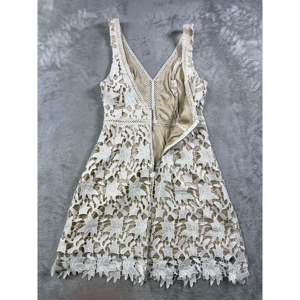 Lace Mini Dress Small White Coastal Cowgirl Boho V Neck Sleeveless Summer Chic - Picture 7 of 9